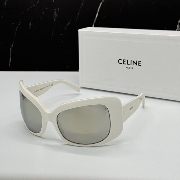 NEW CELINE CL40244I 25C, WOMEN CELINE WHITE OVERSIZED SUNGLASSES - Picture 1 of 9